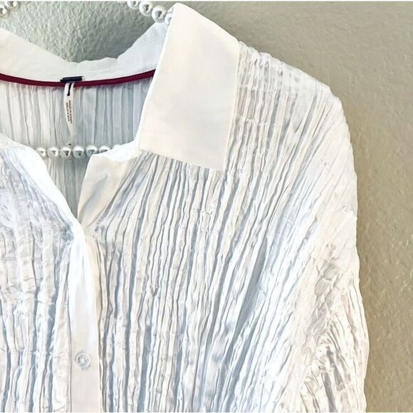 NWT Free People Satin Oversized Crinkle Button Up Shirt Blouse White Top sz M - Picture 7 of 14